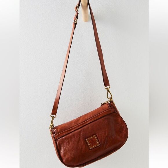 Campomaggi x Free People Salvatore Shearling Trim Leather Shoulder Bag in Cognac - Picture 3 of 15